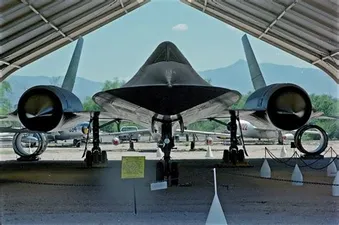 SR-71 Blackbird from front in hangar